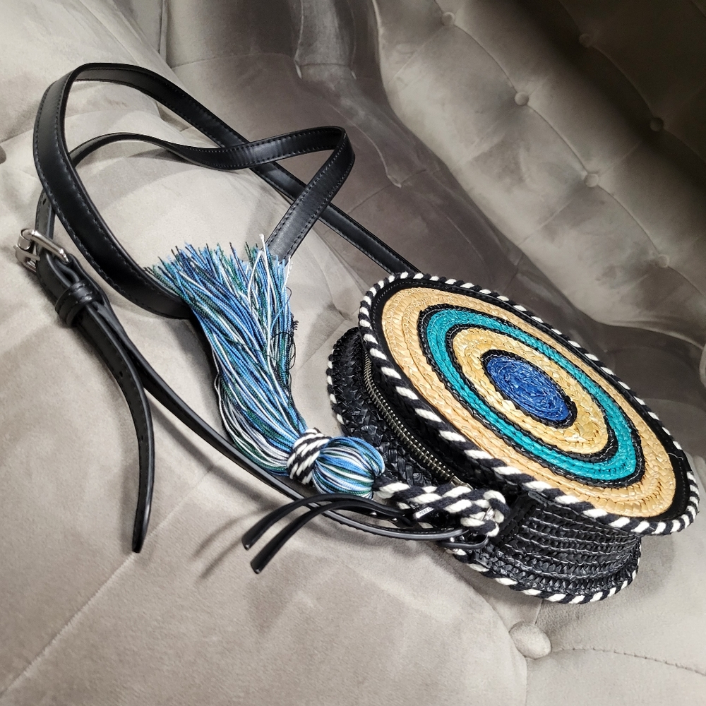 Rebecca Minkoff Straw Circle Cross Body Blue Multi Color Bag